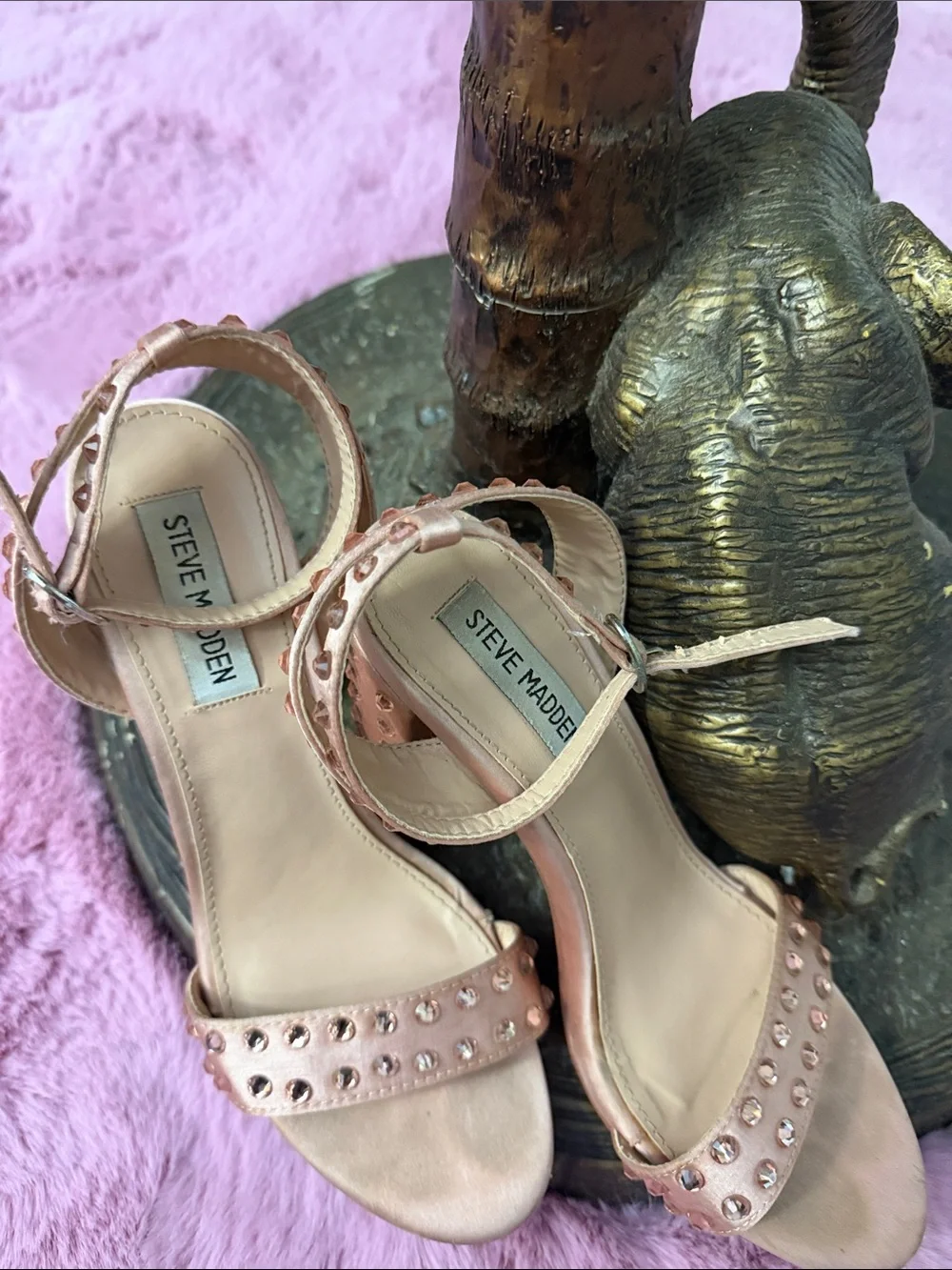 Women's Studded Ankle-Strap Sandals in Rose Gold